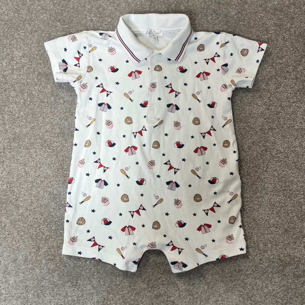 Kissy Kissy Romper Toddler Boys 18-24M White Baseball Pima Cotton Polo